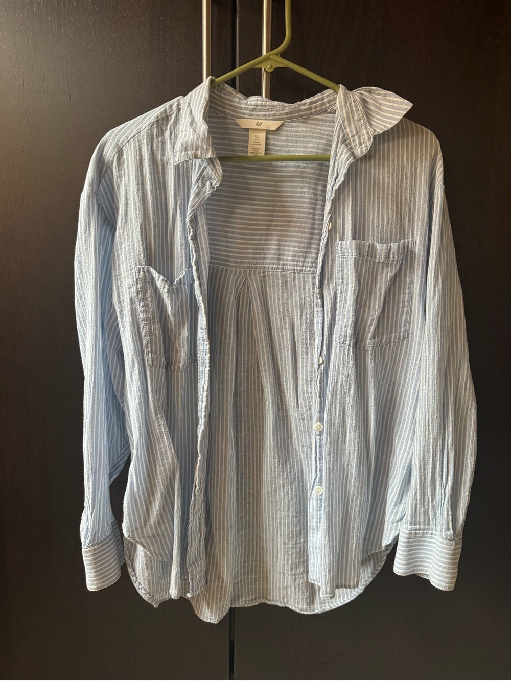 H&M Light Blue and White Striped Women's Button-Down Shirt • S